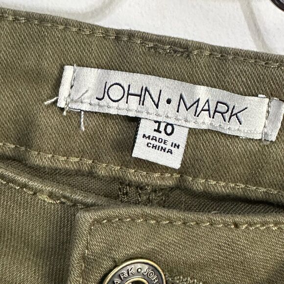 John Mark Cropped Jeans 10 Raw Split Hem Army Green Stretch Casual Pants 31x26 - Picture 4 of 8